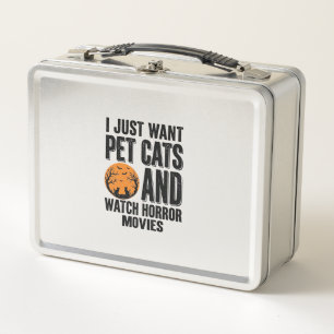 Pet Cats Horror Movies Vintage Halloween Shirt Des Metal Lunch Box