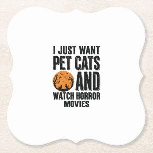 Pet Cats Horror Movies Vintage Halloween Shirt Des Paper Coaster
