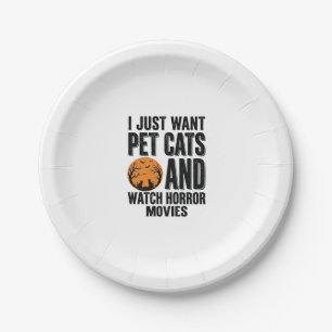 Pet Cats Horror Movies Vintage Halloween Shirt Des Paper Plate