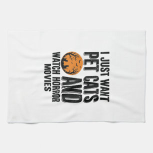 Pet Cats Horror Movies Vintage Halloween Shirt Des Tea Towel