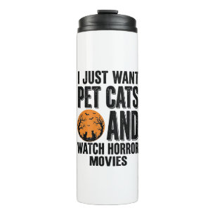 Pet Cats Horror Movies Vintage Halloween Shirt Des Thermal Tumbler