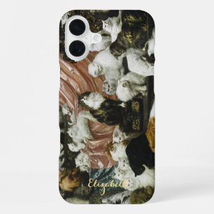 Pet Cats Kittens Vintage Animal Art Monogrammed iPhone 16 Plus Case