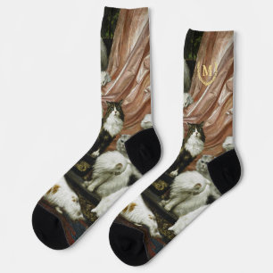 Pet Cats Kittens Vintage Animal Art Monogrammed Socks