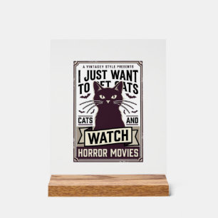 Pet Cats Watch Horror Movies Vintage Cat Design_1 Acrylic Sign