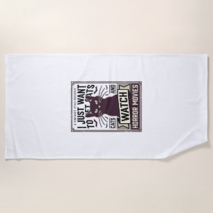 Pet Cats Watch Horror Movies Vintage Cat Design_1 Beach Towel