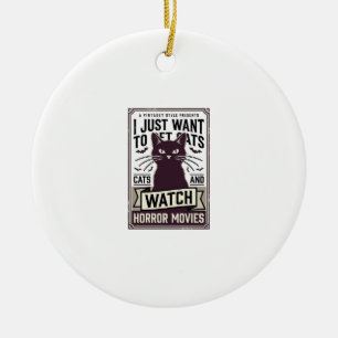 Pet Cats Watch Horror Movies Vintage Cat Design_1 Ceramic Tree Decoration