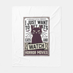 Pet Cats Watch Horror Movies Vintage Cat Design_1 Fleece Blanket