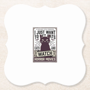 Pet Cats Watch Horror Movies Vintage Cat Design_1 Paper Coaster