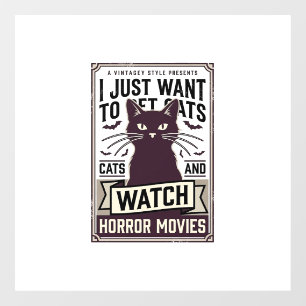 Pet Cats Watch Horror Movies Vintage Cat Design_1 Window Cling