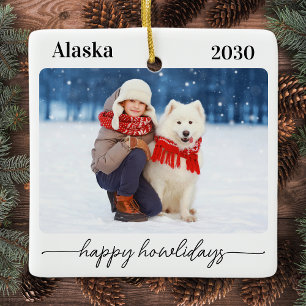 Pet Christmas Happy Howlidays Modern Dog Photo Ceramic Ornament