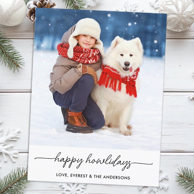 Pet Christmas Happy Howlidays Modern Dog Photo Holiday Postcard (Creator Uploaded)