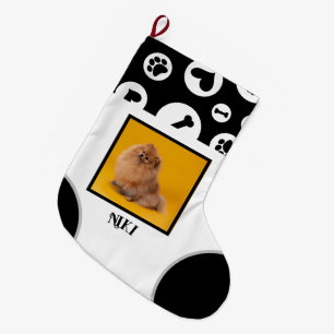 Pet Christmas with Bones & Paws Name Photo  Large Christmas Stocking