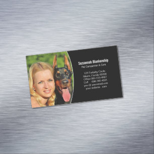 Pet Companion Black White Custom Photo Magnetic Business Card