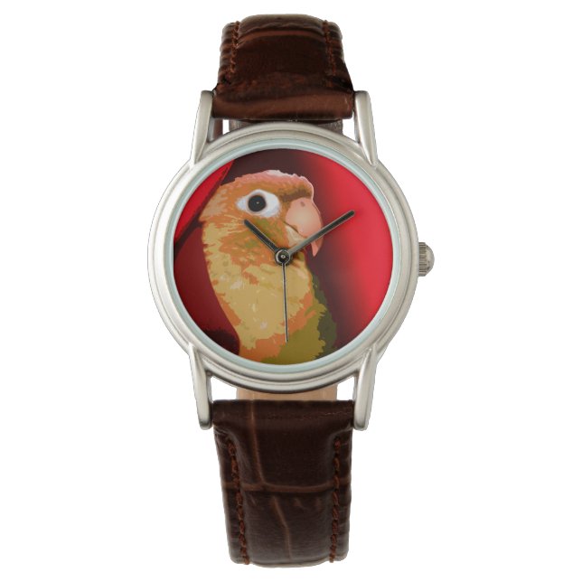 Pet Conure Parrot Green Cheek Bird Pop Style Red Watch (Front)