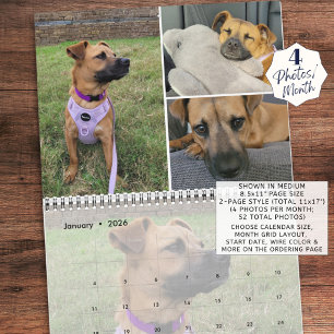 Pet Custom Photo Collage 4 Per Month Calendar