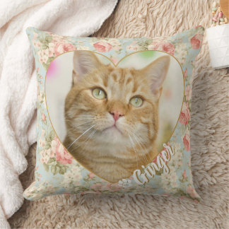 Pet Custom Photo Vintage Floral Memorial Keepsake Cushion