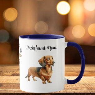 Pet Dachshund Mum Paw Prints Brown Personalise Mug