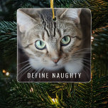 Pet Define Naughty | Photo Christmas Tree Ceramic Ornament<br><div class="desc">Capture the holiday spirit with this unique, personalised Christmas tree ornament! Showcasing two of your favourite photos, this keepsake ornament is sure to please kids and adults alike. The text reads "Define Naughty", customised with your pet's name and the year. A perfect way to remember a special Christmas for years...</div>