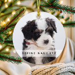 Pet Define Naughty | Photo Christmas Tree Ornament<br><div class="desc">Capture the holiday spirit with this unique, personalised Christmas tree ornament! Showcasing two of your favourite photos, this keepsake ornament is sure to please kids and adults alike. The text reads "Define Naughty", customised with your pet's name and the year. A perfect way to remember a special Christmas for years...</div>