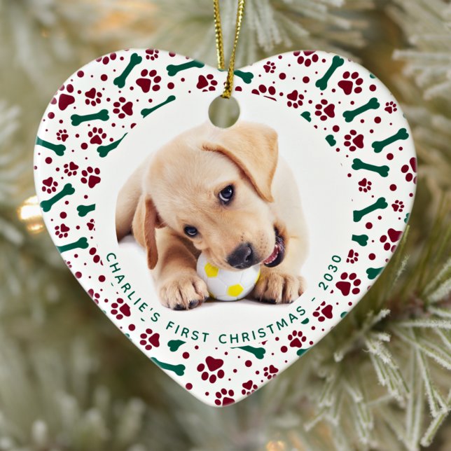 Pet Dog 2 Photo Paw Prints Personalised Christmas Ceramic Tree Decoration (Creator Uploaded)