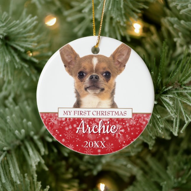Pet Dog Cat 2 Photo First Christmas Ceramic Tree Decoration (Tree)