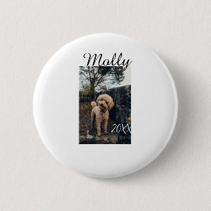 Pet dog cat animal birthday photo modern year date 6 cm round badge