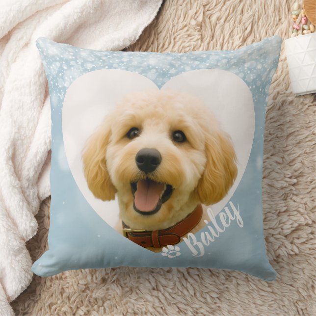 Pet Dog Cat Custom Photo Blue Memorial Keepsake Cushion (Blanket)