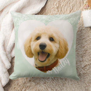 Pet Dog Cat Custom Photo Green Memorial Keepsake Cushion