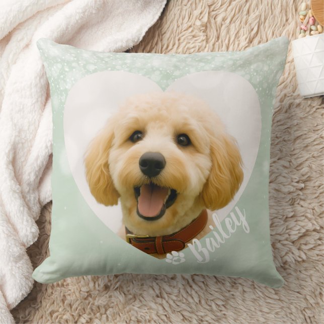 Pet Dog Cat Custom Photo Green Memorial Keepsake Cushion (Blanket)