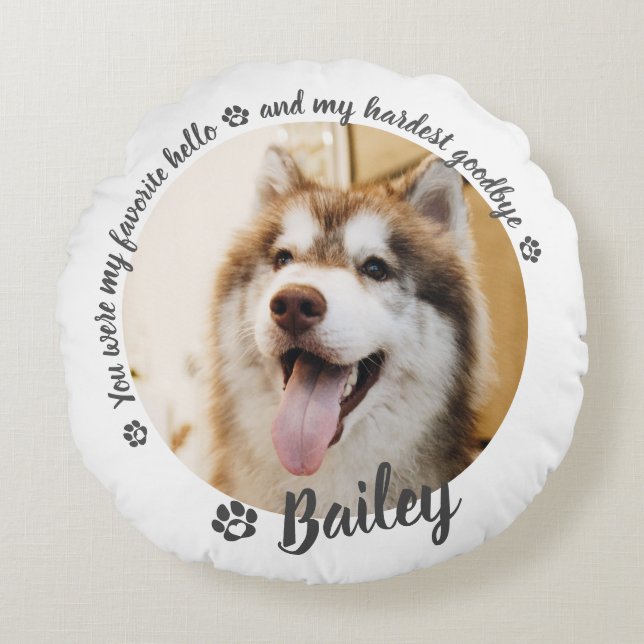 Pet Dog Cat Custom Photo Memorial Keepsake Round Cushion (Front)