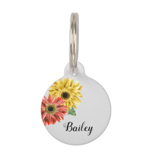 Pet Dog Cat Modern Gerbera Daisy Pretty ID Tag