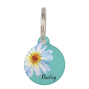 Pet Dog Cat Modern Pink Daisy Pretty ID Customise Pet Tag