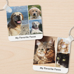 Pet Dog Cat My Favourite Faces Photo Collage Key Ring