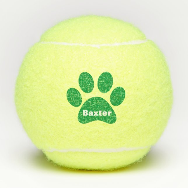 Pet Dog Cat Paw Print Name Personalised Tennis Balls (Front)