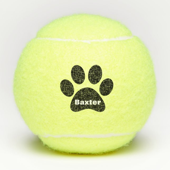 Pet Dog Cat Paw Print Name Personalised Tennis Balls (Front)