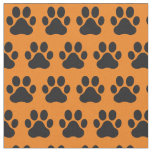 Pet Dog Cat Paw Prints Orange Black Fabric