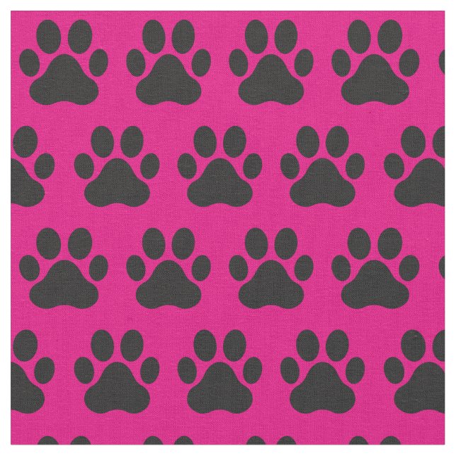 Pet Dog Cat Paw Prints Pink Black Fabric (Close Up)