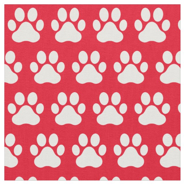 Pet Dog Cat Paw Prints Red White Fabric (Close Up)