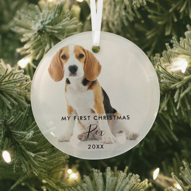 Pet Dog Cat Photo My First Christmas Glass Tree Decoration (Insitu)