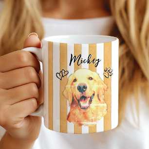 Pet Dog Cat Photo & Name Orange Watercolor Stripes Coffee Mug