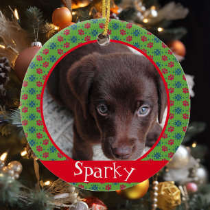 Pet Dog Cat Photo Paw Prints Monogram Ceramic Tree Decoration