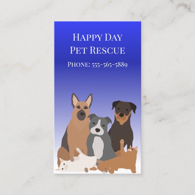 Pet Dog Cat Rescue Sitting Service Day Care Business Card (Front)