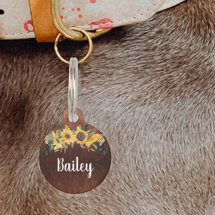 Pet Dog Cat Rustic Wood Country Sunflower Tag