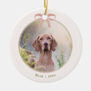 Pet Dog Chic Coquette Bow Christmas Round Ceramic Tree Decoration