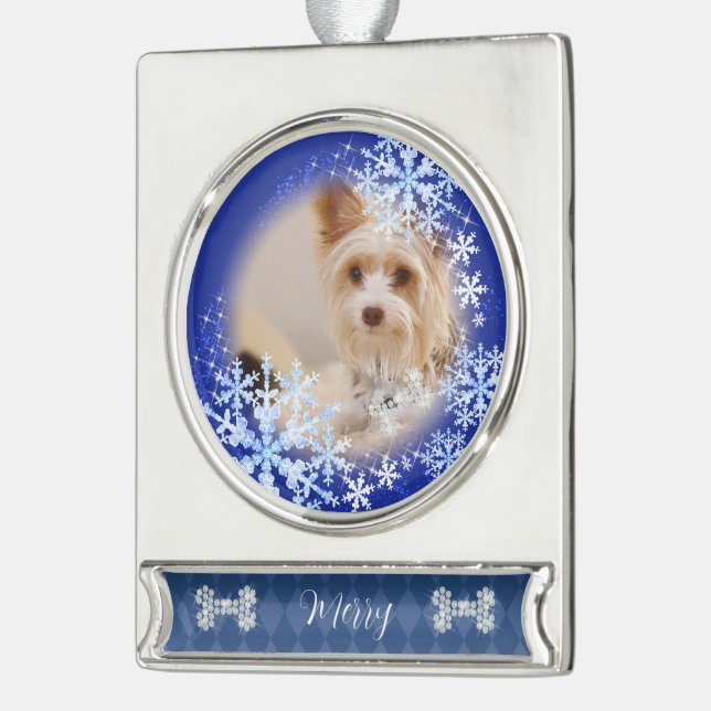 Pet  Dog Christmas Blue Ornament (Left)