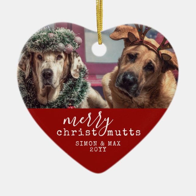 Pet Dog Christmas Funny Personalised Heart Shape Ceramic Tree Decoration (Front)