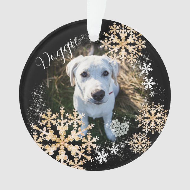 Pet Dog Christmas Gold Black Ornament (Front)