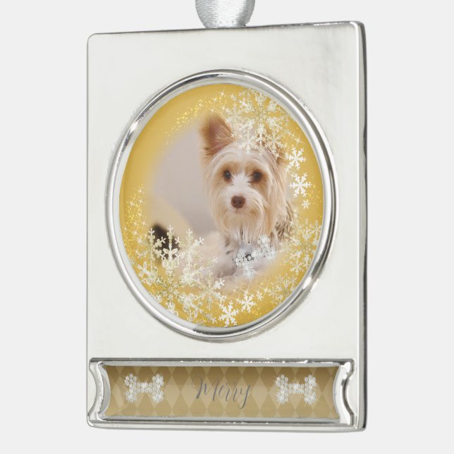Pet  Dog Christmas Gold Ornament (Left)
