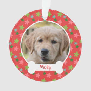 Pet Dog Cute Red Stars Holiday Puppy Photo Ornament