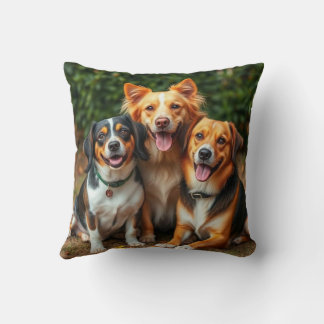 Pet Dog Family, Happy dogs Trio Throw Pillow